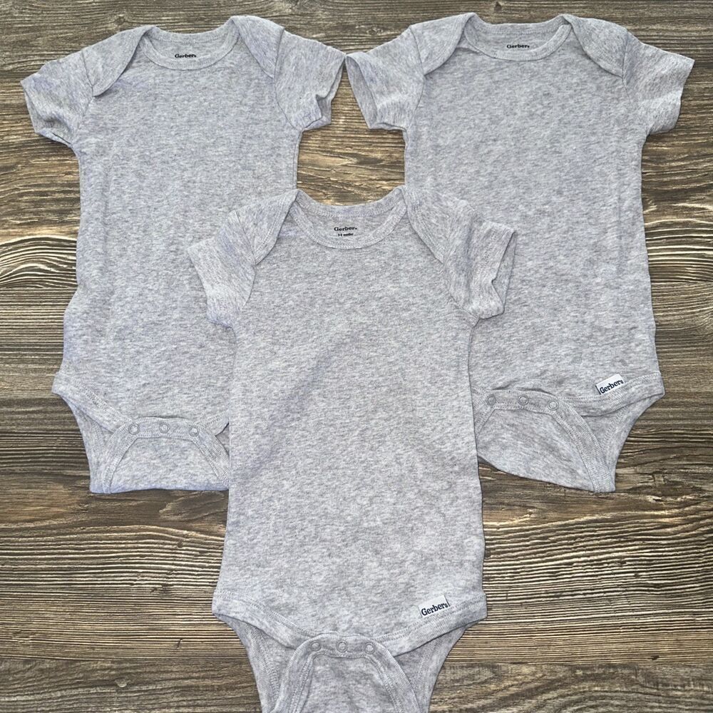 Lot Of 3 Gerber Boy/Girl Size 3-6 Month Onesie. Solid Gray In Color. NWOT. G/L